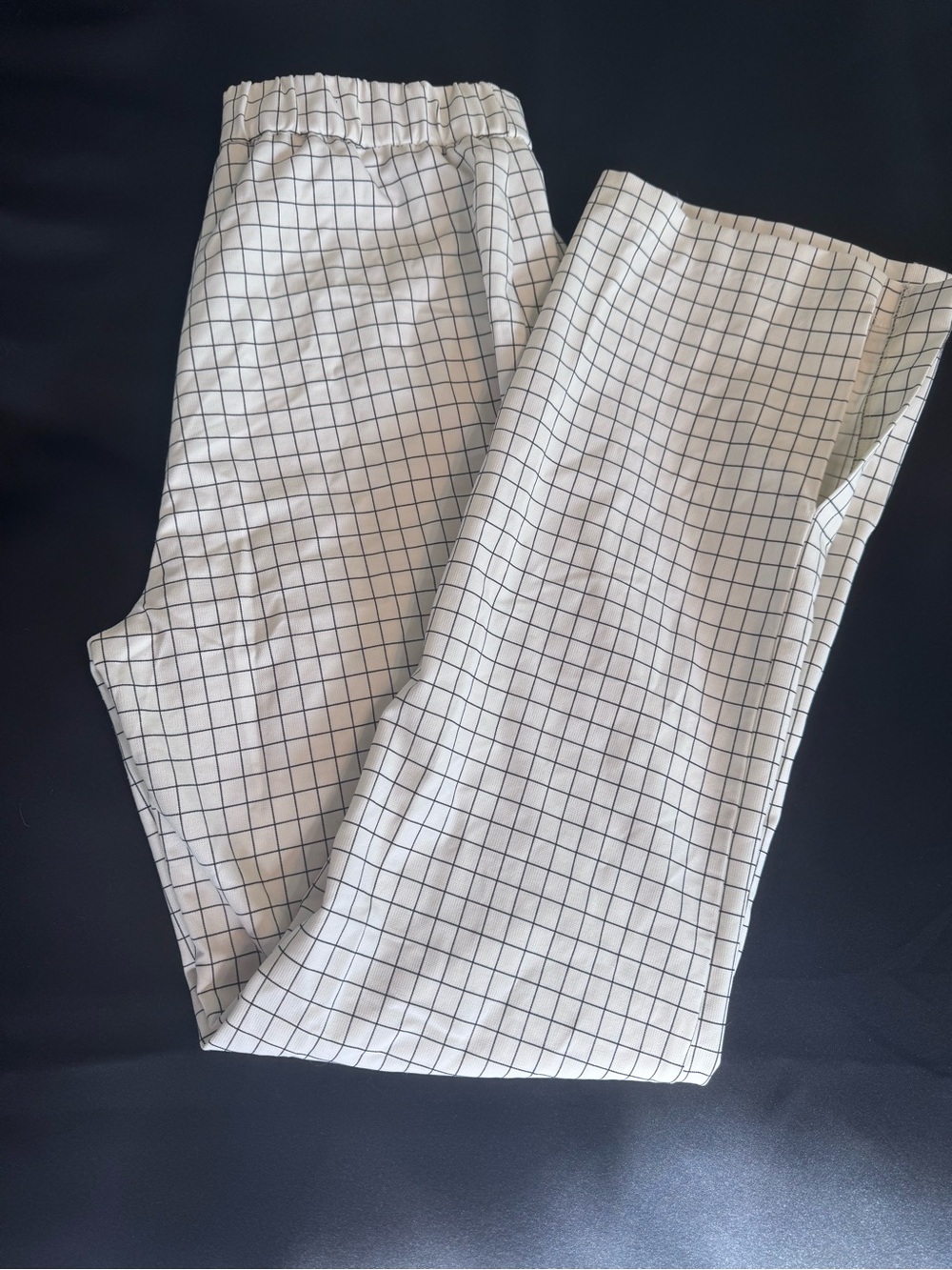 Women's White Grid-Check Pull-On Chinos